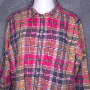 American Eagle Womens Boyfriend Fit L Plaid Flannel Button Up Long Sleeve Shirt